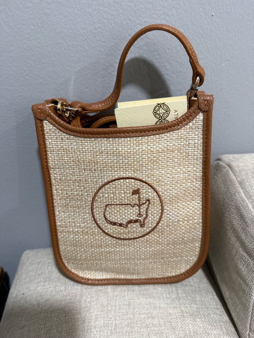 Masters Tan and Natural Woven Tote with Leather Trim